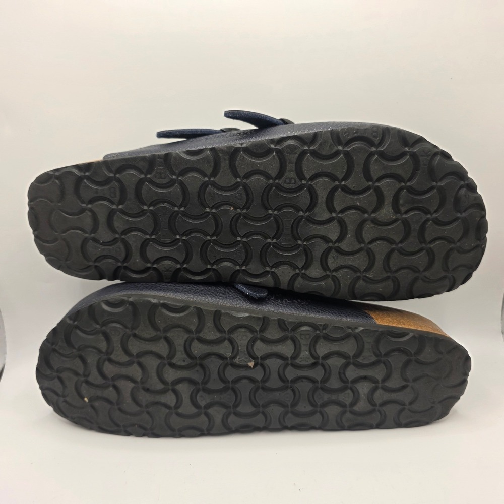 Birkis by Birkenstock Navy Blue Pebbled Double Buckle Clogs Mules Women 9 Men 7 - Picture 7 of 9